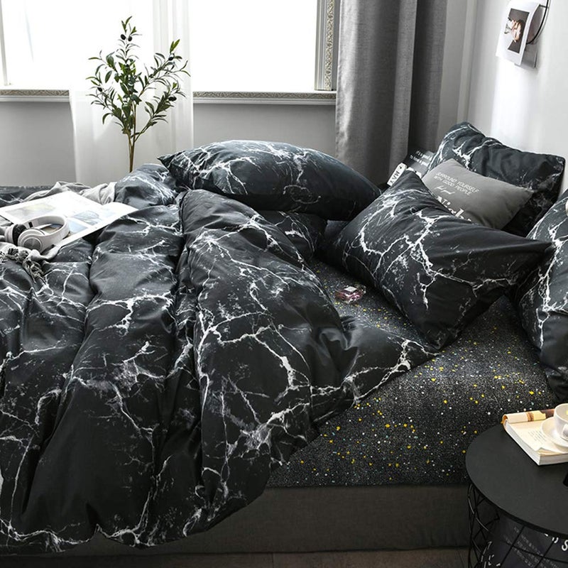 CLOTHKNOW Black Marble King Size Comforter Set Black White Bedding Comforter Sets All Season Black Comforter Abstract Comforter with 2 x Pillow Cases - Image 2